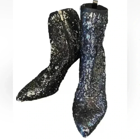 Sam Edelman Black Olson Galaxy Sequin Stiletto Sock Bootie Size 9.5 Sparkle - Picture 2 of 9